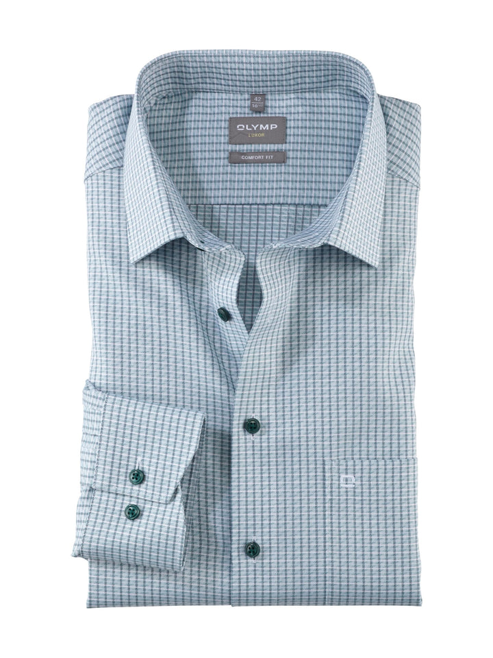 OLYMP Herren Businesshemd Langarm Luxor,Kariert,Comfort fit,New Kent 39 Grün 45, 39 Grün 45