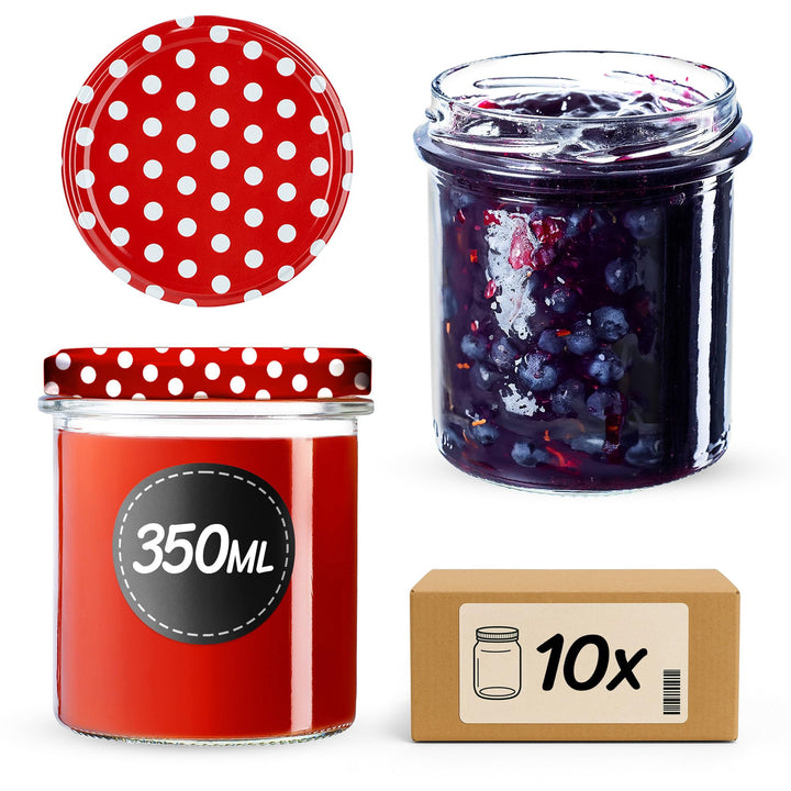 KADAX 10er Set Marmeladengläser 350ml TO82, Einmachgläser Vorratsgläser Mason Jar mit Schraubdeckel,