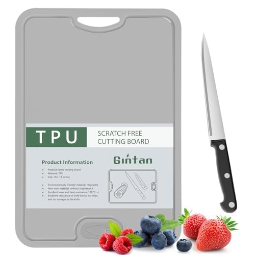 Gintan Flexibles TPU Schneidebrett, BPA-frei, mit Messer- und Saftrille, kratzfeste flexible Schneid
