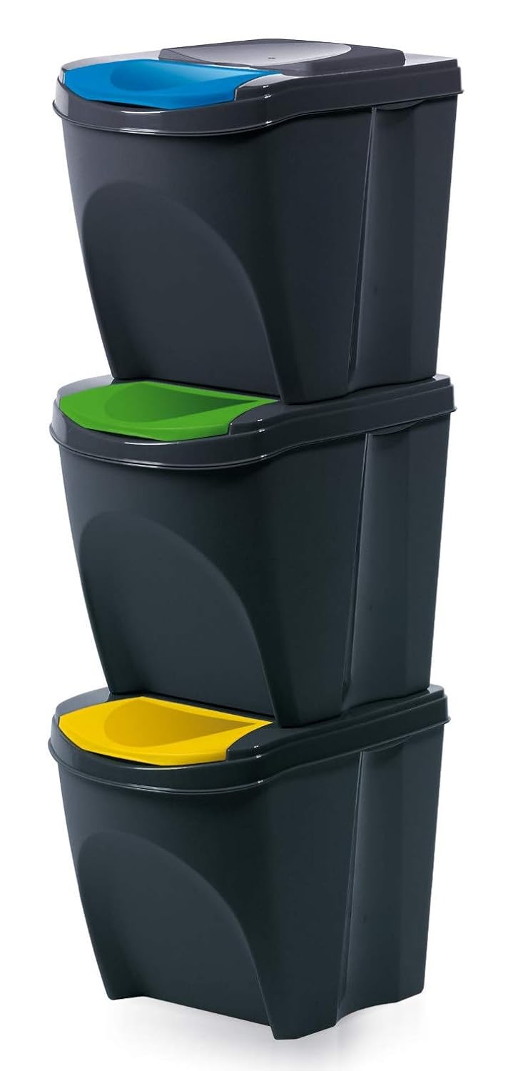 BirnePower Mülleimer Müllbehälter Abfalleimer 75L Set 3 x 25L Mülltrennsystem Behälter Sorti Box mit