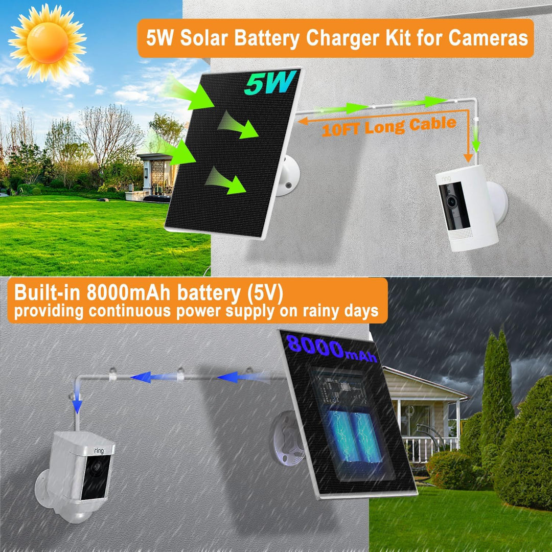 5W/5V Solarpanel mit eingebautem 8000mAh Akku, mit 3m langem 3-in-1-Ladekabel (Micro-USB, Typ-C und