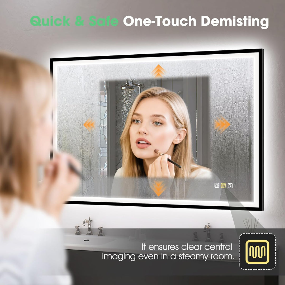 S'bagno Bluetooth-Badezimmer-Spiegel-mit-Beleuchtung 1000x700mm, Badspiegel mit Beleuchtung mit Schw