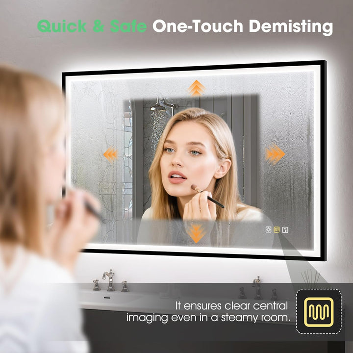 S'bagno Bluetooth-Badezimmer-Spiegel-mit-Beleuchtung 1000x700mm, Badspiegel mit Beleuchtung mit Schw