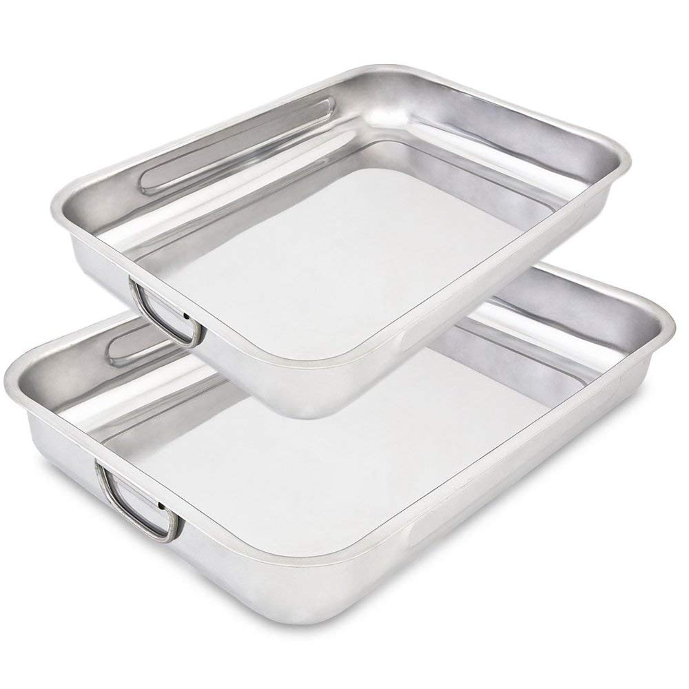 Menax - Auflaufform Set Mit Griffen - Rechteckig Ofenfeste Bräter - Lasagne Auflaufform - Silber - 4