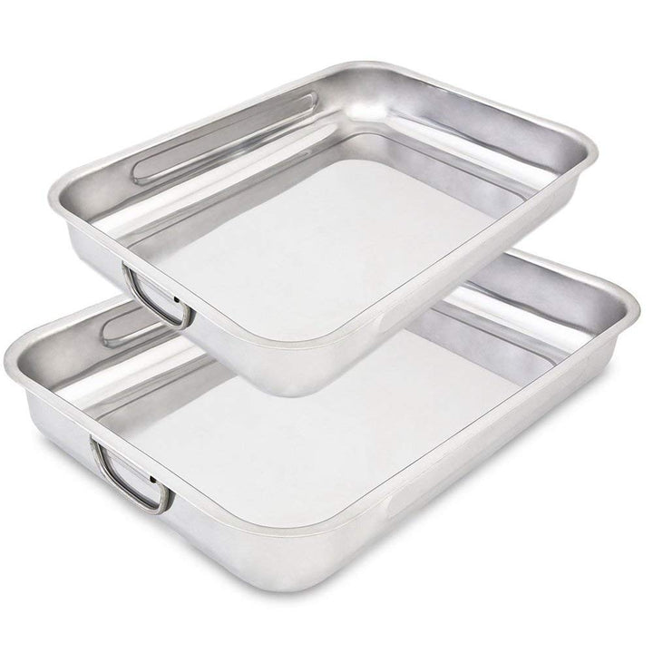 Menax - Auflaufform Set Mit Griffen - Rechteckig Ofenfeste Bräter - Lasagne Auflaufform - Silber - 4