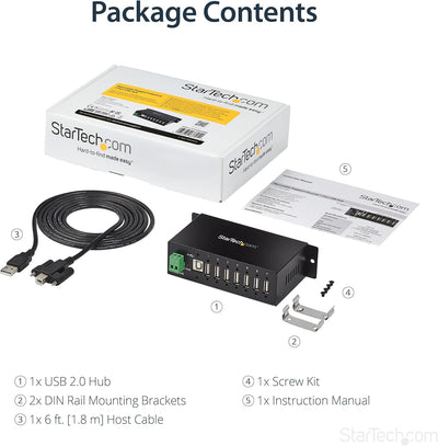 StarTech.com 7 Port USB 2.0 Hub - Industrieller USB-A Hub aus Metall mit ESD und 350W Überspannungss