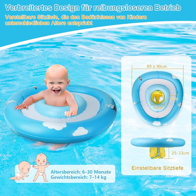 MYCARBON Baby Schwimmring mit verstellbare Schwimmsitz, UPF50+ Sonnendach, Spielzeug für Kinder Schw