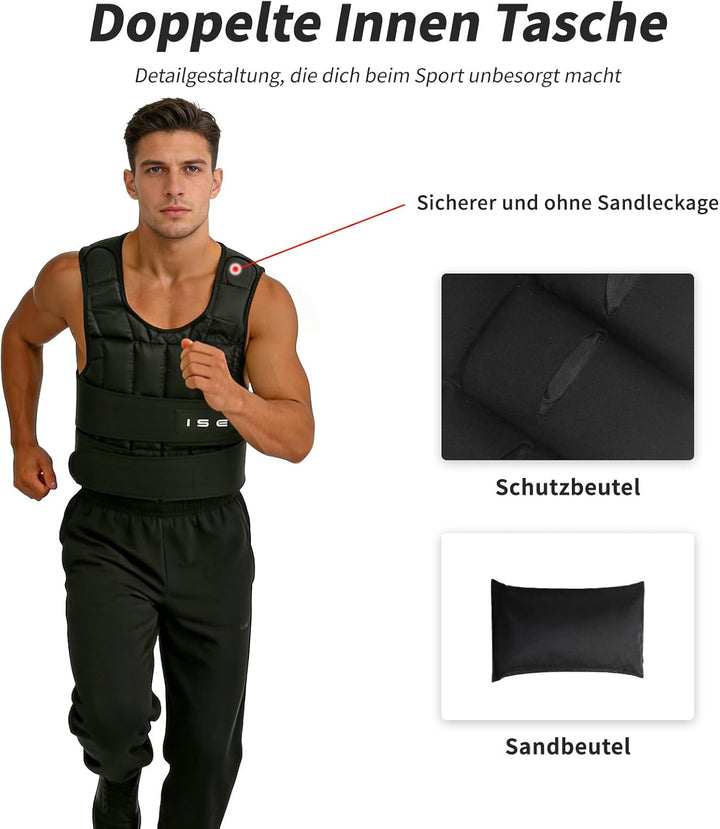 ISE Gewichtsweste Verstellbar von 5 kg 10 kg 15 kg 20 kg 25 kg 30 kg Gewicht Warnwesten für Gewicht