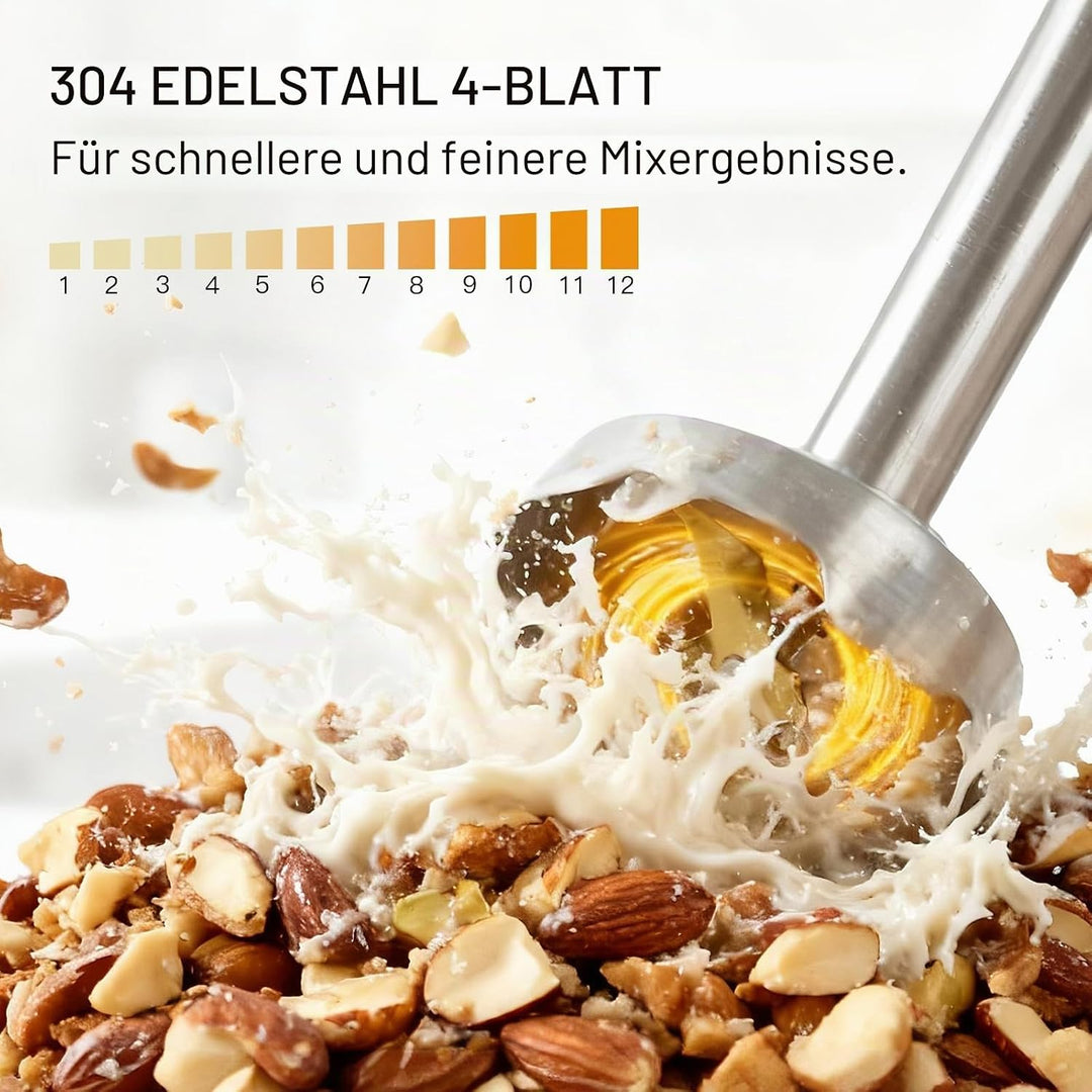 3-in-1 Taucher-Stabmixer, leistungsstarker 1000 W Edelstahl-Stabmixer, 4 scharfe Klingen mit Schneeb