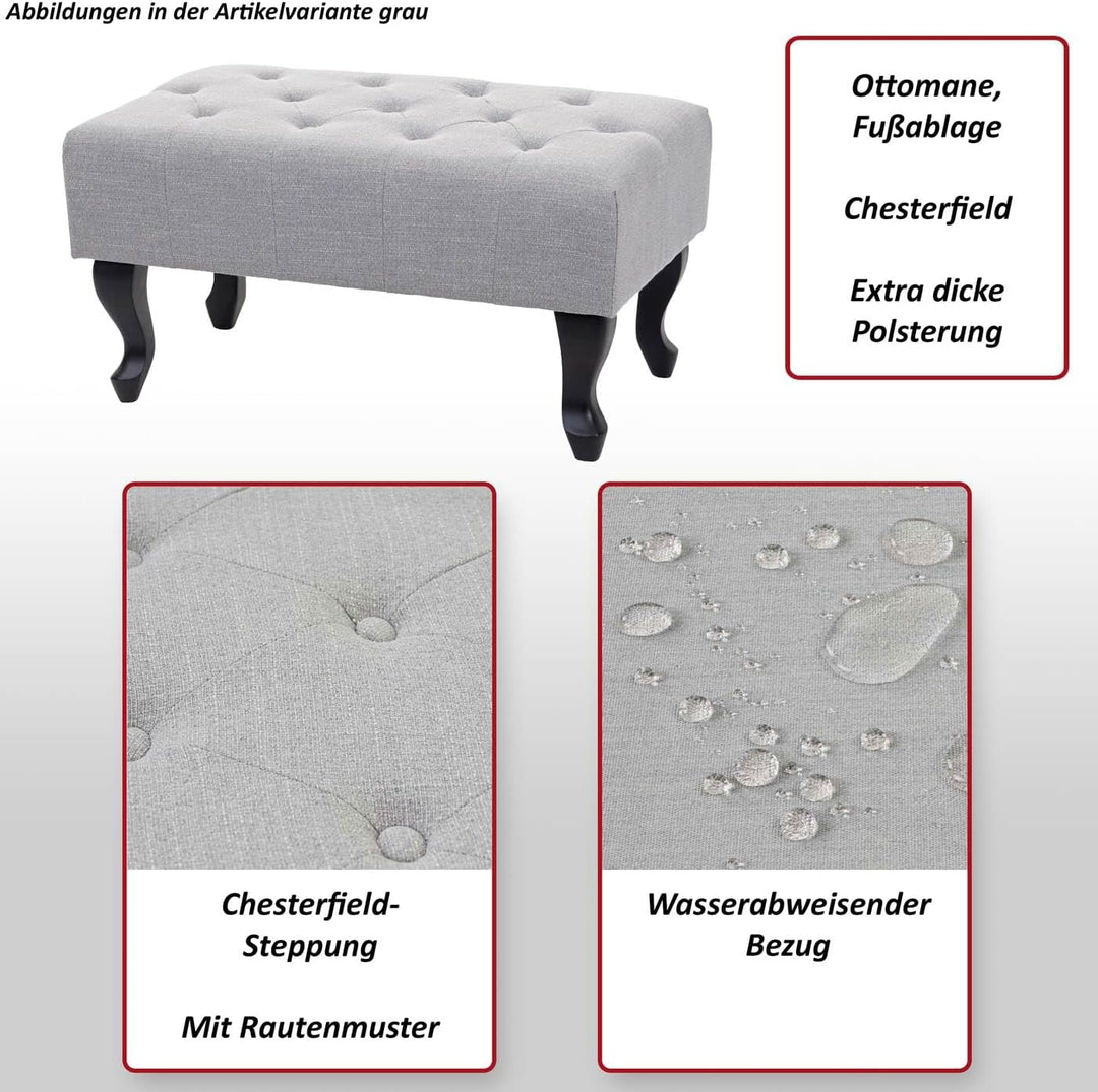 Mendler Ottomane Chesterfield, Sitzhocker Fussablage Hocker, wasserabweisend Stoff/Textil 39x77x47cm