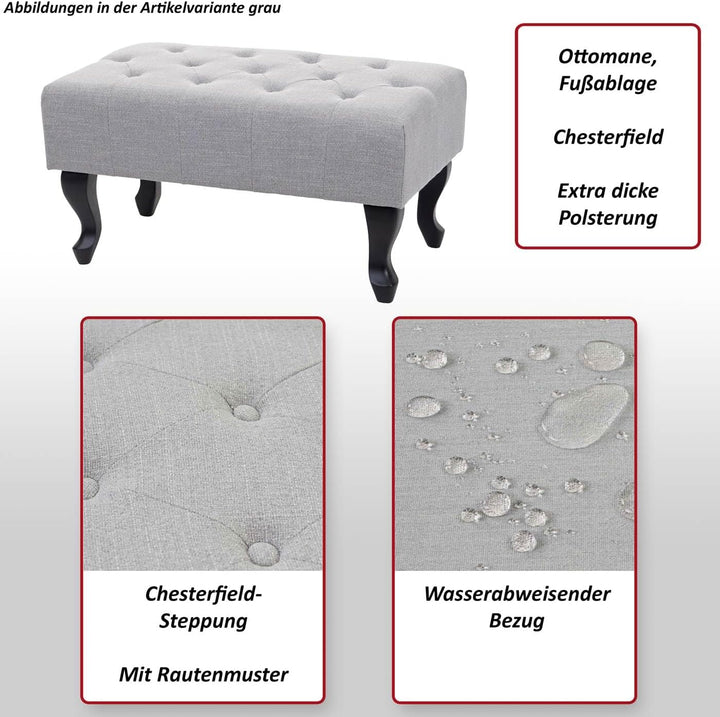 Mendler Ottomane Chesterfield, Sitzhocker Fussablage Hocker, wasserabweisend Stoff/Textil 39x77x47cm
