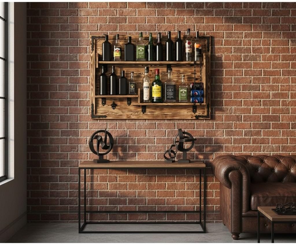 Holzregal Hausbar zum Hängen - Handgemacht Rustikale Stil Wand Bar Flaschenregal Holz - Weinbar Rega