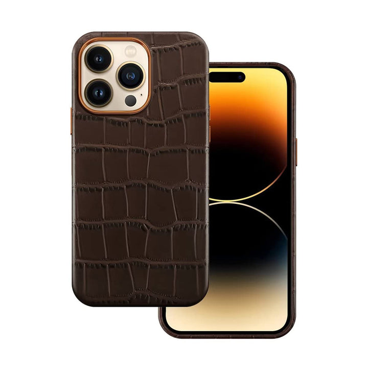 Docco Jette kompatibel mit iPhone 14 Pro Lederhülle, echtes Rindsleder hülle geprägtes Krokodilmuste