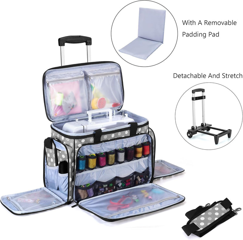 Luxja Nähmaschinentasche mit abnehmbarem Trolley, Rollende Nähmaschinentasche mit abnehmbarem Bodenp