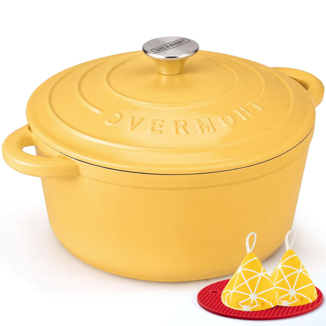 Overmont Bräter Emaille Gusseisen Topf - Schmortopf 26cm backofengeeignet - mit Deckel und Kochbuch