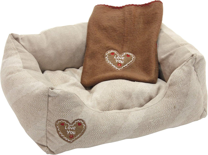 Kerbl 81262 Kuschelbett Love You, 61 x 48 x 18 cm / 65 x 50 cm, beige beige 61 x 48 x 18 cm, beige 6