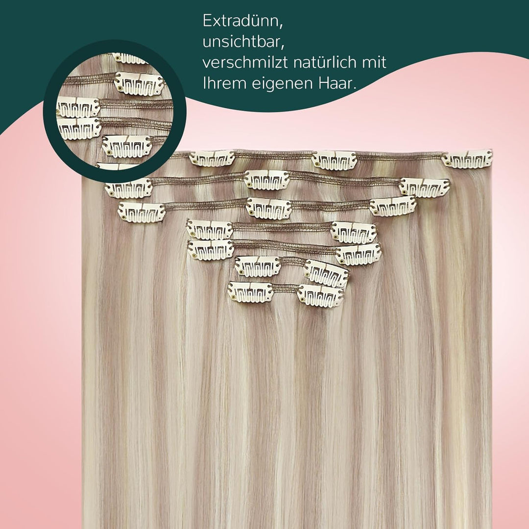 Easyouth Echthaar Extensions Clip in Blond Haarverlangerung Clip Echthaar Remy 22 Zoll 120g Clip in