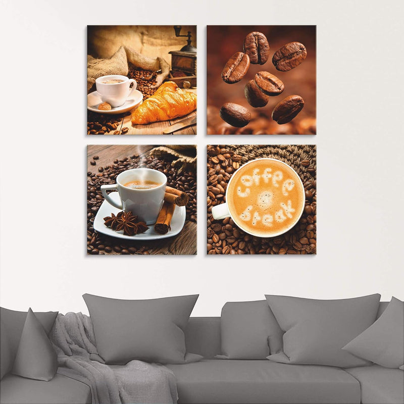 ARTland Glasbilder Wandbild Glas Bild Set 4 teilig je 40x40 cm Quadratisch Kaffee Cafe Coffee Kaffee