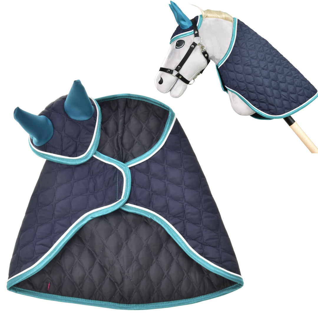 LarDen Hobby Horse Zubehör – Set Supreme Turquoise – Handgefertigte Decke & Fliegenhaube für Stecken