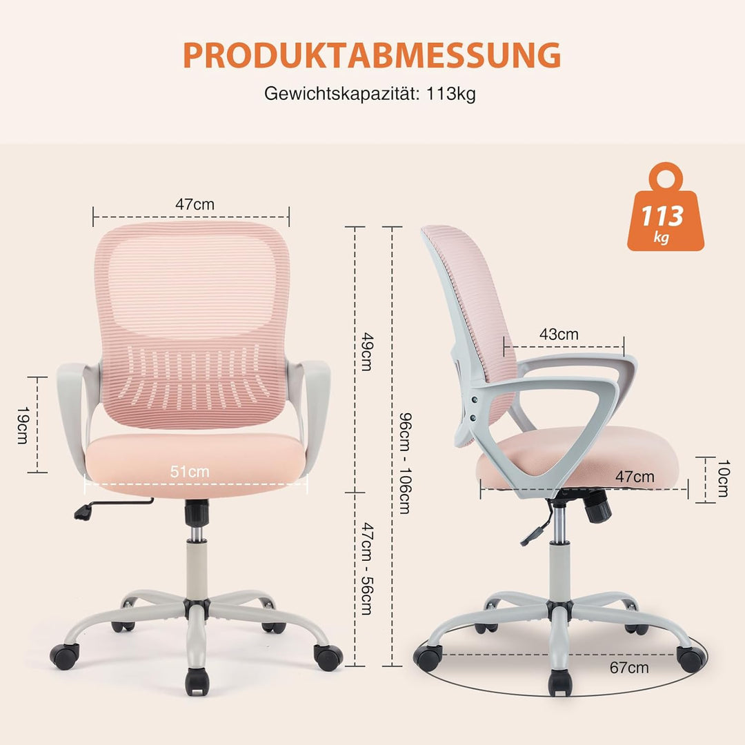 Sweetcrispy Bürostuhl Ergonomisch, Schreibtischstuhl mit Lendenwirbelstütze, Höhenverstellbarkeit St