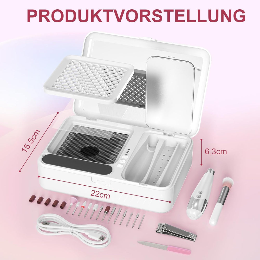 Nagelstaubsauger mit 16 Maniküre/Pediküreset, Staubabsaugung für Nägel Elektrisches Nagelpflegeset f