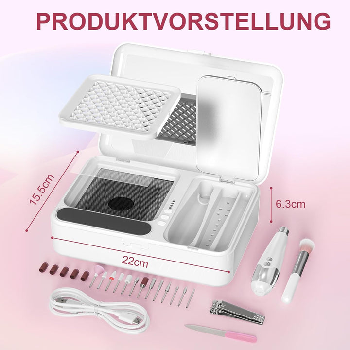 Nagelstaubsauger mit 16 Maniküre/Pediküreset, Staubabsaugung für Nägel Elektrisches Nagelpflegeset f