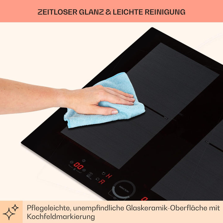 Klarstein Induktionskochfeld 4 Platten, Glaskeramik Kochfeld zum Einbauen, Touch-Display, Digitalanz