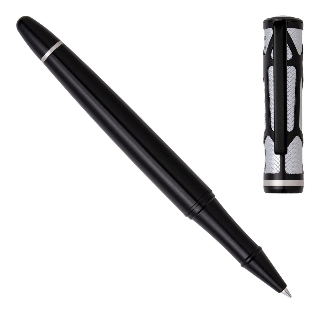 Hugo Boss Craft Tintenroller aus Messing in der Farbe Chrome, Länge: 14,3cm, Tintenfarbe: Schwarz, H