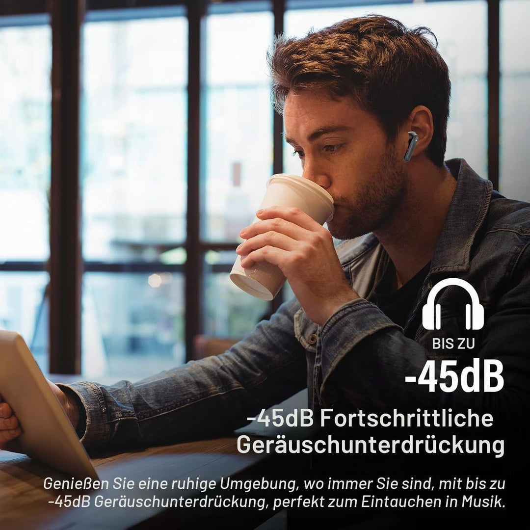 Bluetooth Kopfhörer mit Hybride Aktive Geräuschunterdrückung, In Ear Kopfhörer Kabellos Bluetooth 5.