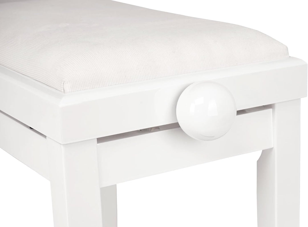 Classic Cantabile Pianobank Weiss-Hochglanz (Höhenverstellbar von 47-56cm, Spindelmechanik, Sitzfläc