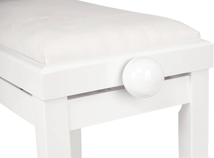 Classic Cantabile Pianobank Weiss-Hochglanz (Höhenverstellbar von 47-56cm, Spindelmechanik, Sitzfläc