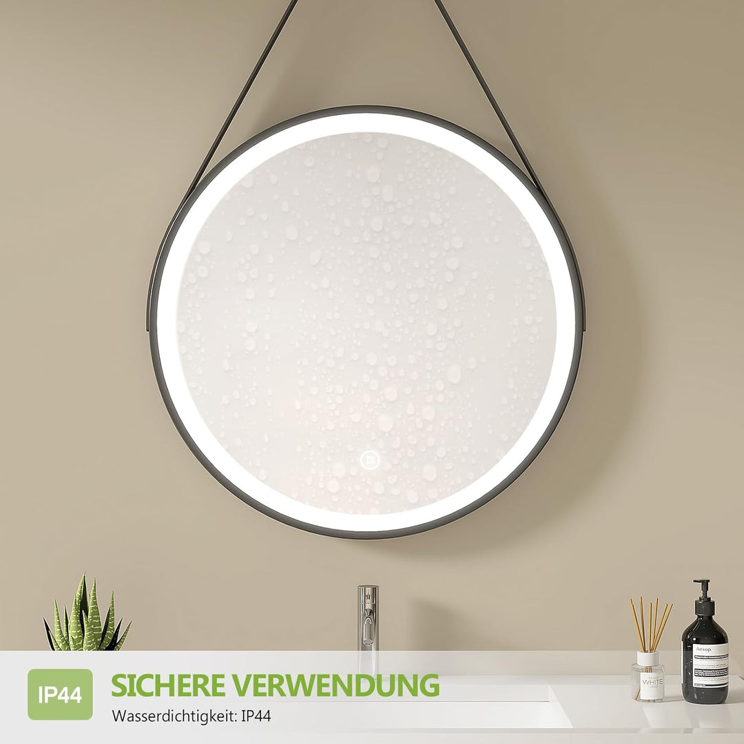 S'AFIELINA Badspiegel Rund mit Beleuchtung 60cm Durchmesser LED Badspiegel mit Touchschalter Dimmbar