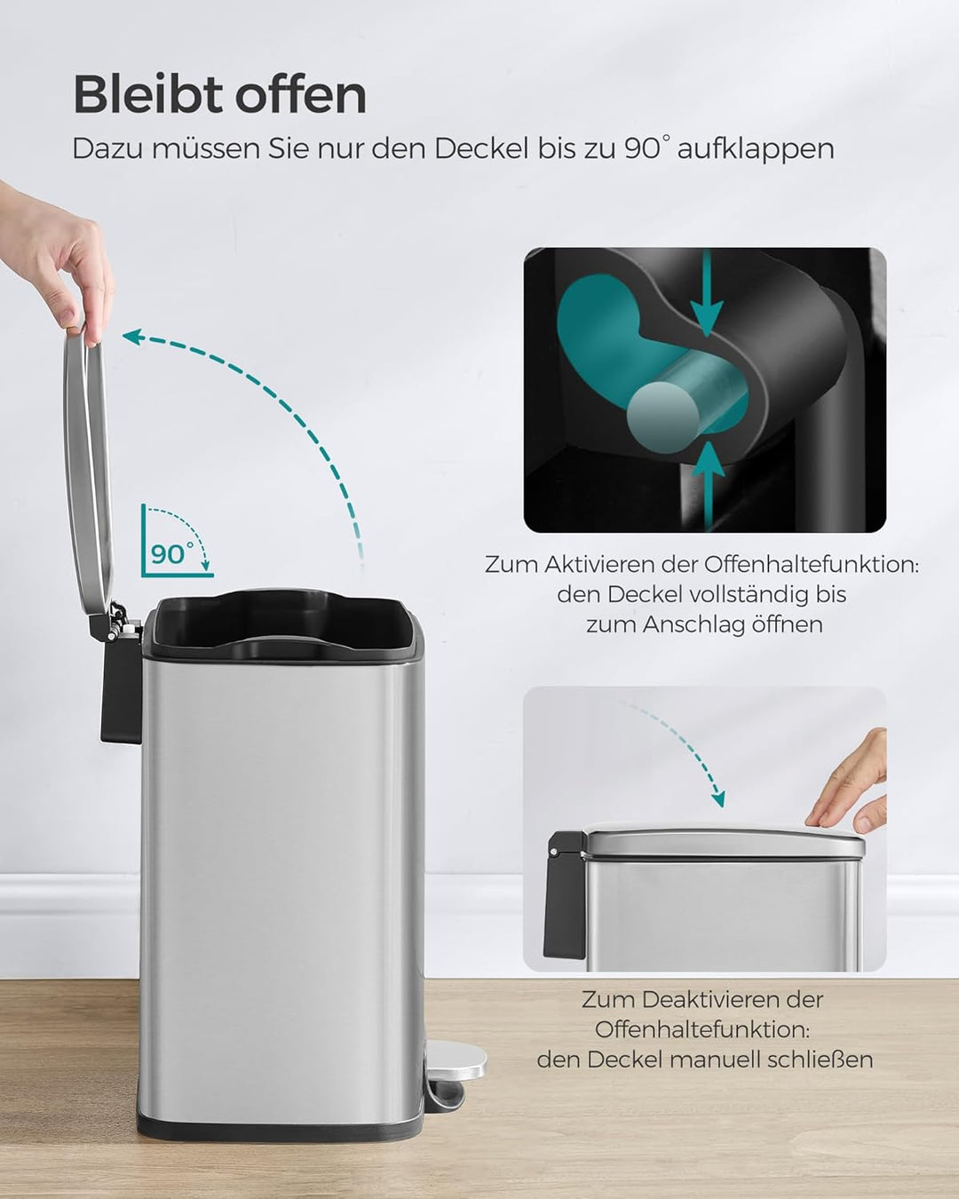 SONGMICS Mülleimer Küche, 20 Liter Abfalleimer mit Pedal, Tretmülleimer, Softclose, Offenhaltefunkti