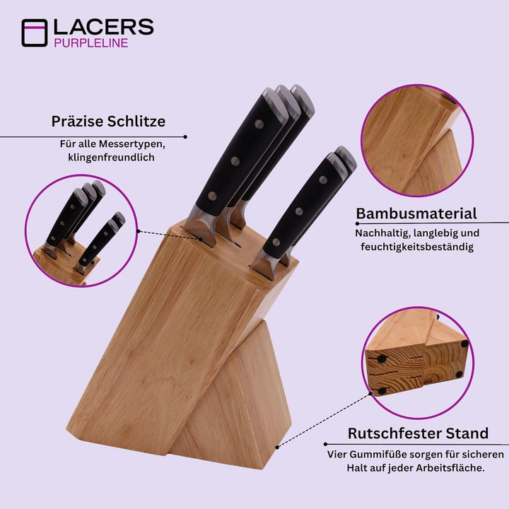 Lacers PurpleLine 6-tlg. Messerset mit Messerblock Holz – Profi Küchenmesser Set Edelstahl Scharf –