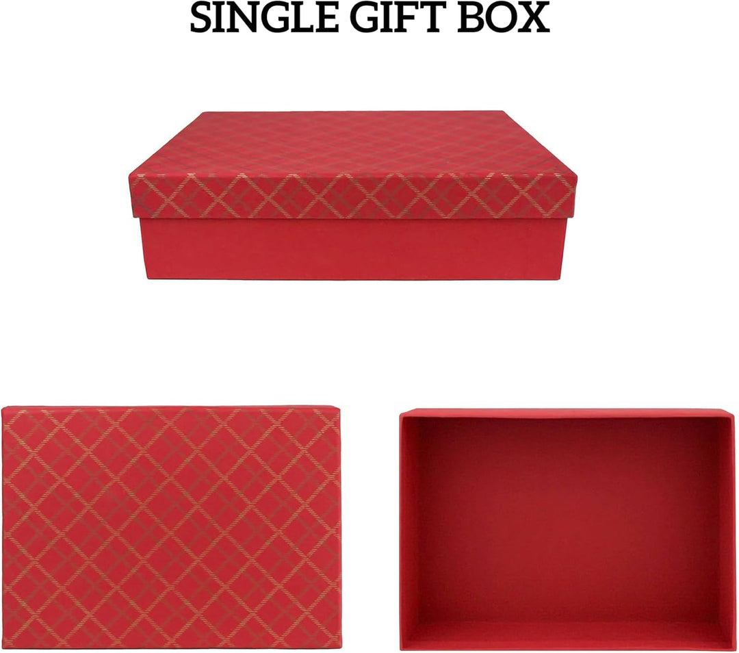 Emartbuy Handgefertigte Geschenkbox aus Baumwollpapier, kariert, rot, 38 x 27 x 10 cm (15 x 10,6 x 3