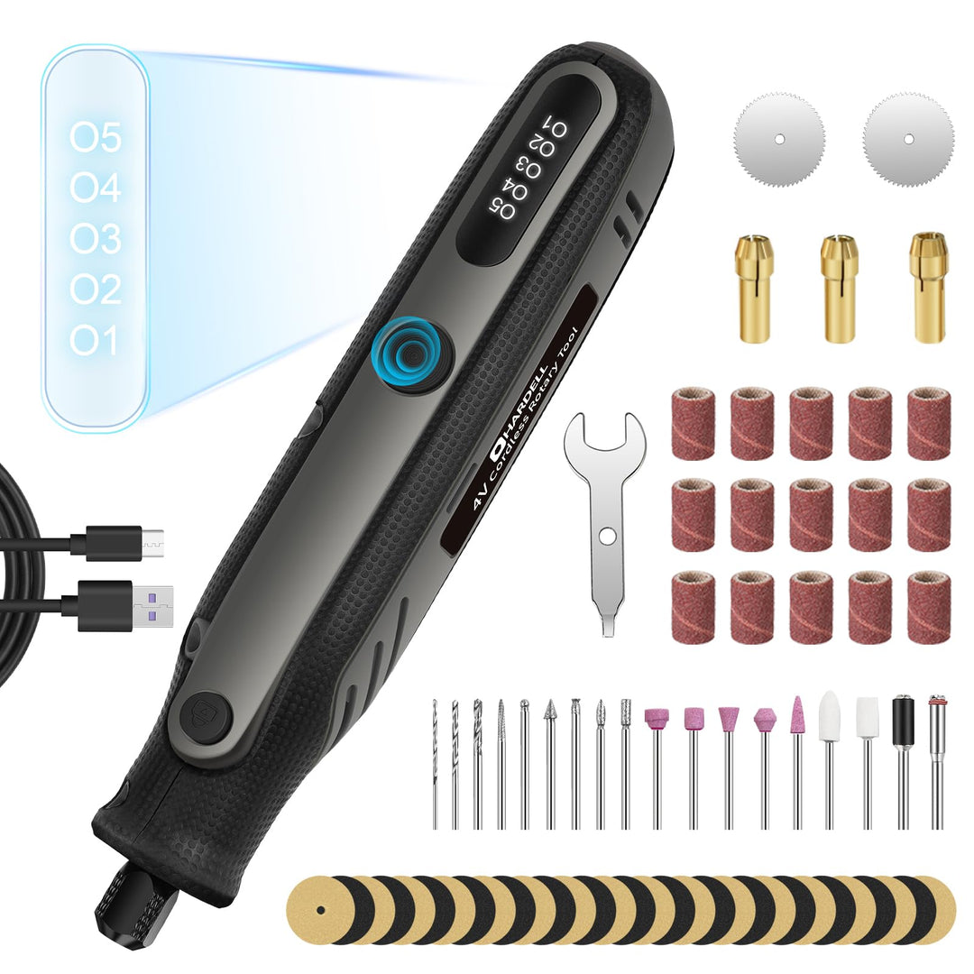 HARDELL 4V Akku Multifunktionswerkzeug Set, 5 Gang Rotationswerkzeug (Max 18000 U/min), Digitalanzei