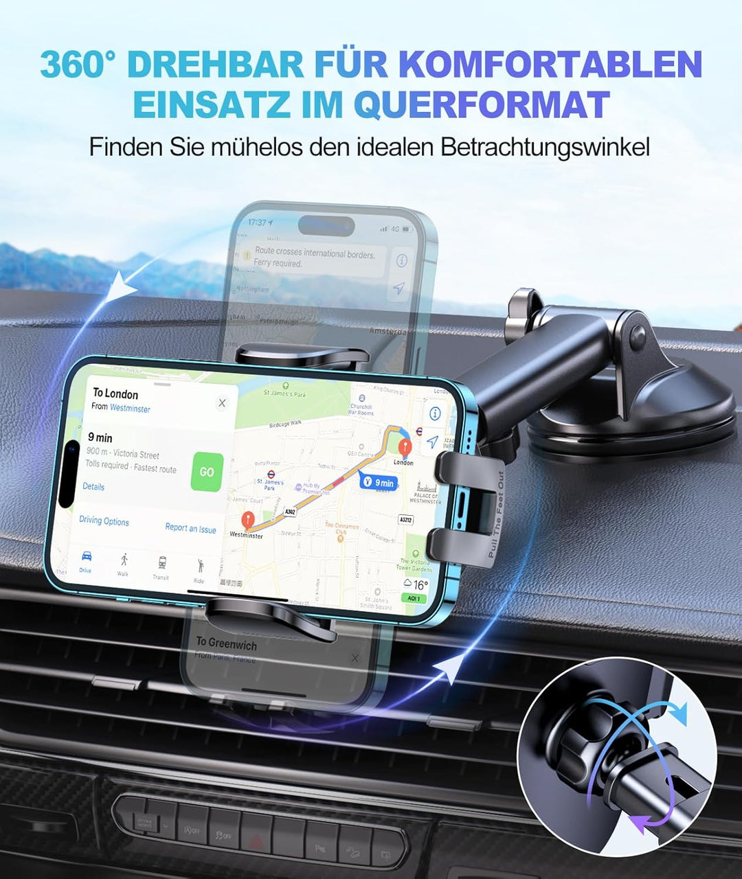 Handyhalterung Auto, [Hervorragender Halt] 360° Drehbarer Handy Halterung Auto, Ultrastarke Klebrige