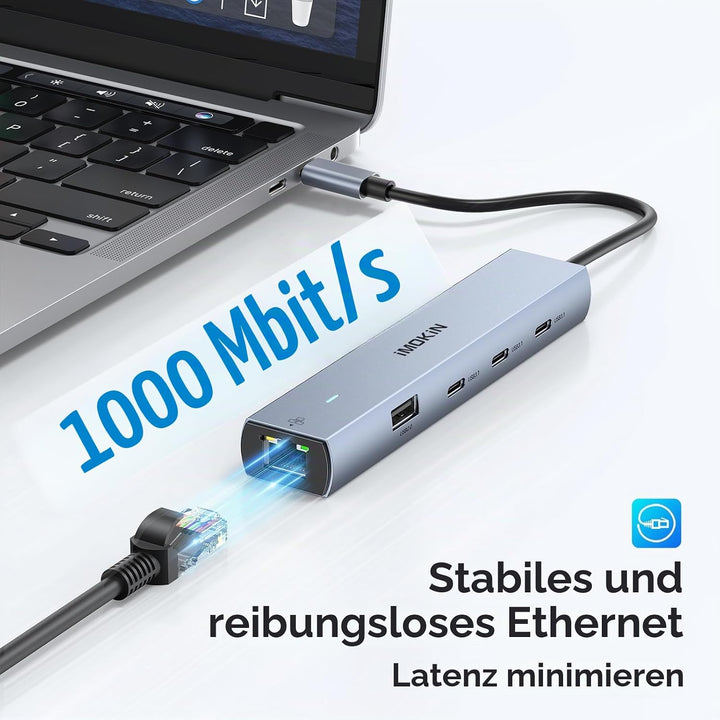 MOKIN USB C HUB, 7 in 1 USB C Adapter mit 4K@60HZ HDMI, Ethernet, 3*USB-C 3.1 Ports und 1*USB-A Date