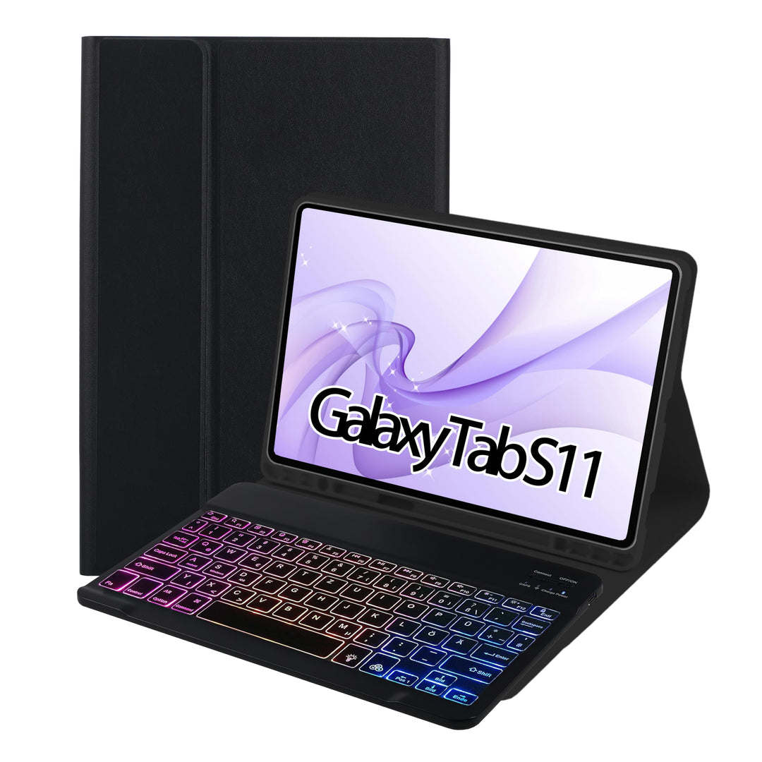 Tastatur Hülle für Samsung Galaxy Tab S11 11" 2025, TPU Rückseite Hülle mit 3 Bereich 7 Farbe Beleuc