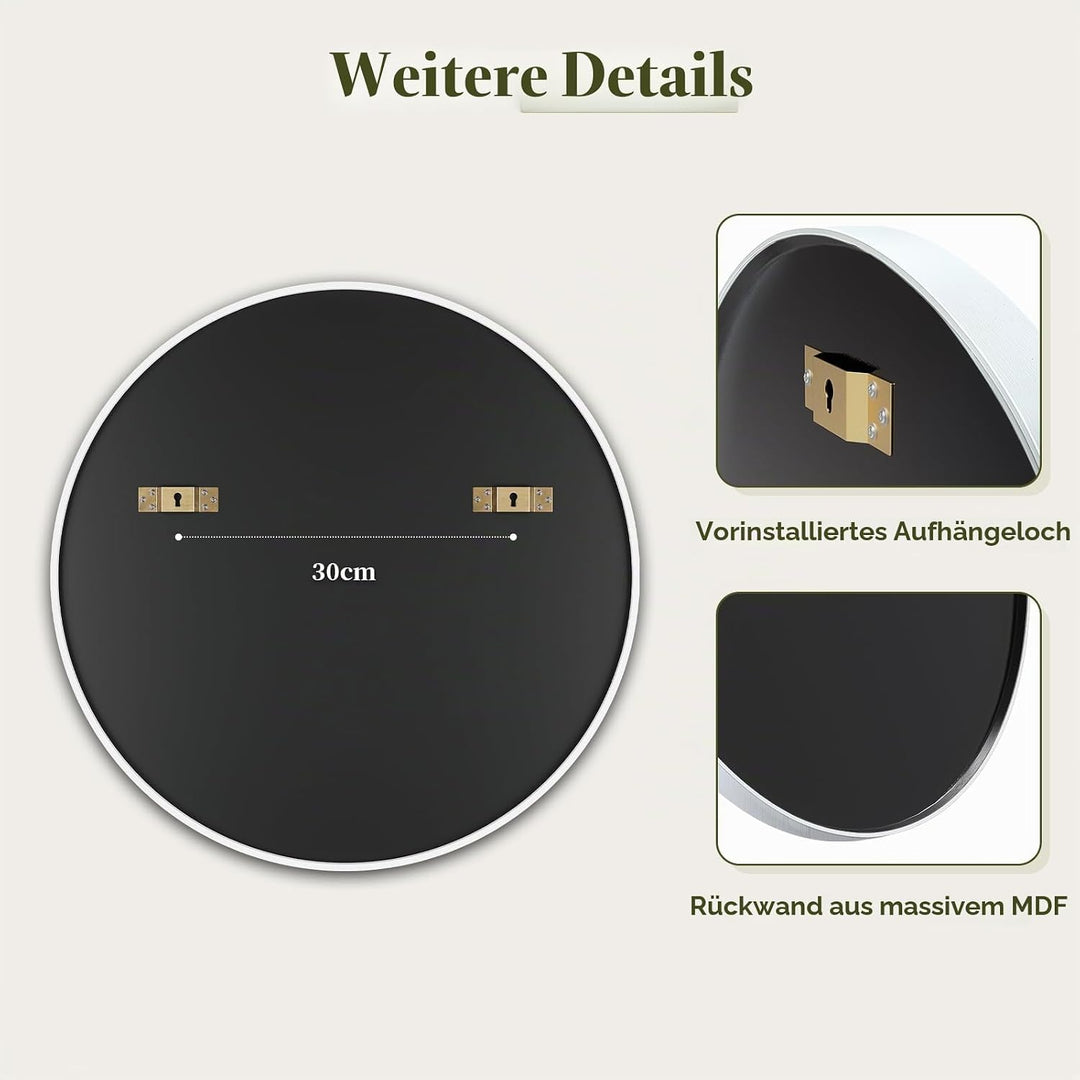 Dripex Rund Wandspiegel 70cm mit Aluminiumrahmen,dekorativer HD Wandspiegel Schminkspiegel für Badzi