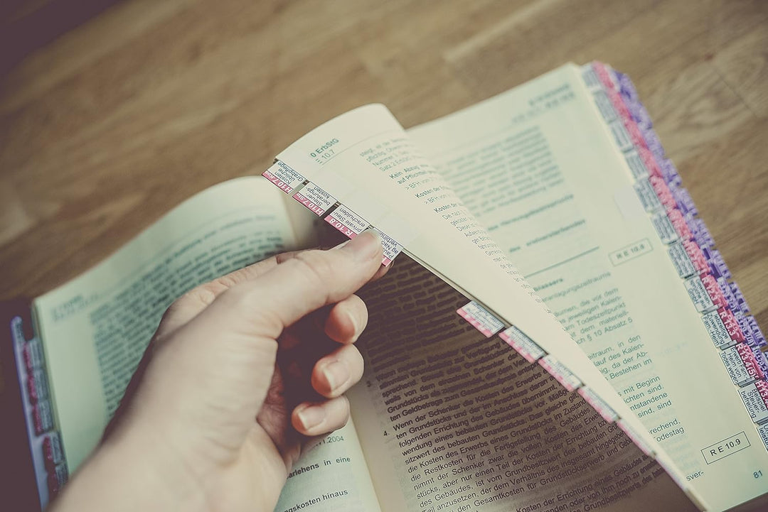 Griffregister | Gesamtpaket Steuern | selbstklebend | von Steinfacher | mind. 1.800 bedruckte Aufkle