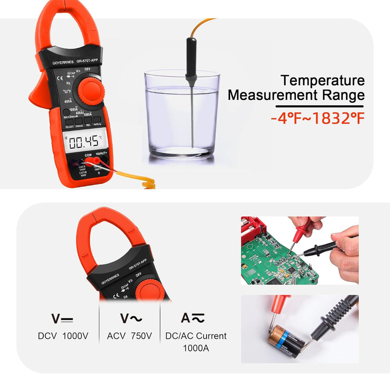 Digitales Zangenmessgerät, TRMS 4000 Counts Zangenmessgerät AC/DC, GR-570T-APP Auto Range Tester Met