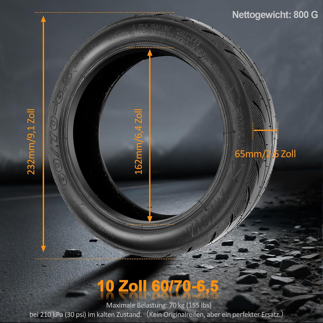 VOLOHAS 60/70-6.5 Tubeless Reifen mit Ventil für Segway Ninebot Max G30 Vorne/Hinten Scooter Reifen