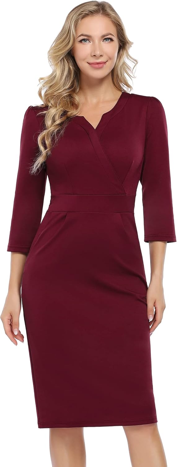 KOJOOIN Damen Elegant Etuikleider Festliches Cocktail Bleistiftkleid Knielang Business Kleider（Verpa