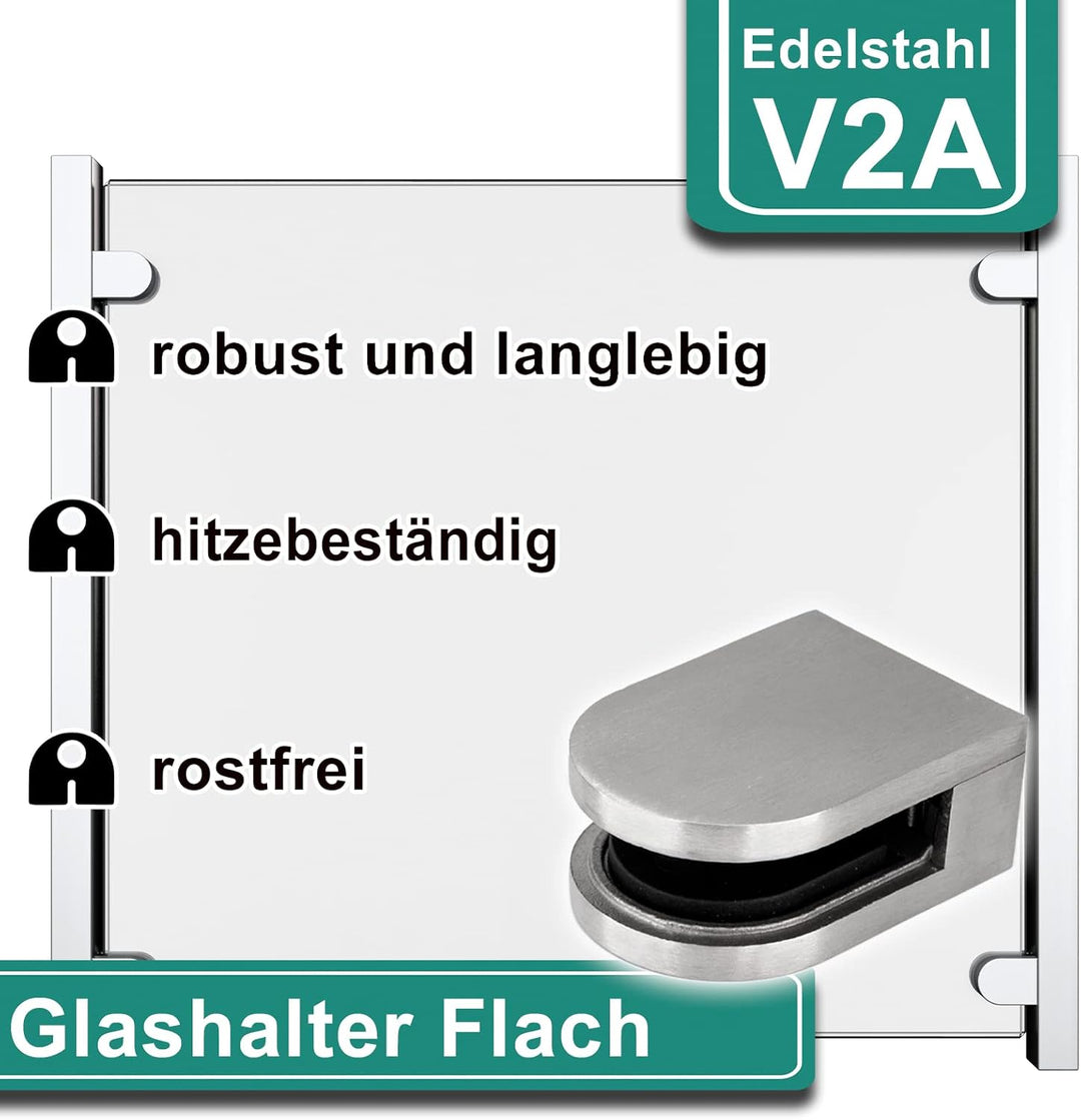 PRIOstahl Glashalter 4 Stück Glasklemmen Klemmhalter Glasplattenhalter 63 x 45 x 30 mm mit Sicherung