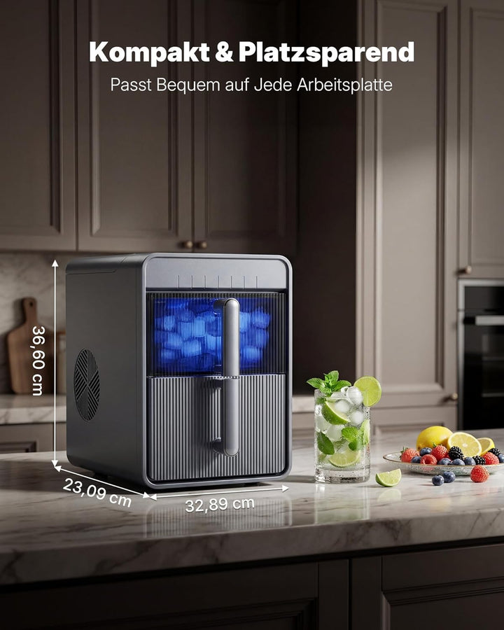 Upstreman Eiswürfelmaschine mit LED, 9 Eiswürfel in 6-8 Min, Eiswürfelmaschine Klein 2 Eisgrössen, D