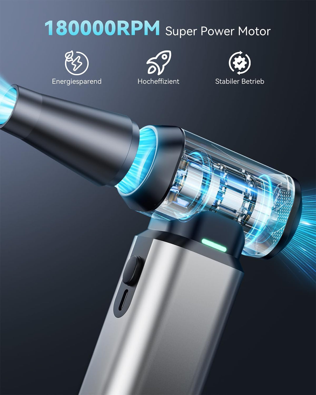 Famgoods Elektrische Staubgebläse, 180000 U/min Air Duster, 7500mAh Akku Druckluft Compressor, 3-Gan