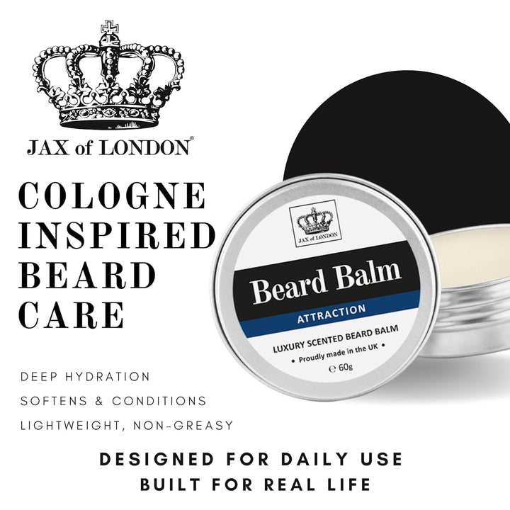 Jax of London Attraction Bartbalsam und Bartöl für Männer, Combo 60 g Bartbalsam und 10 ml Bartöl, B