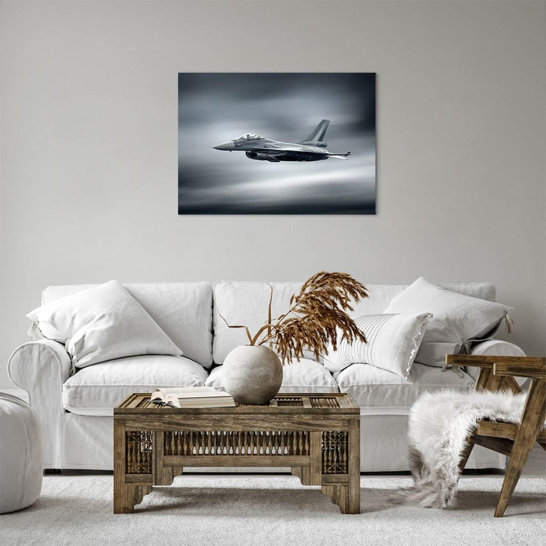 Bilder auf Leinwand Flugzeug Himmel Flug Leinwandbild mit Rahmen 70x50cm Wandbilder Dekoration Wohnz