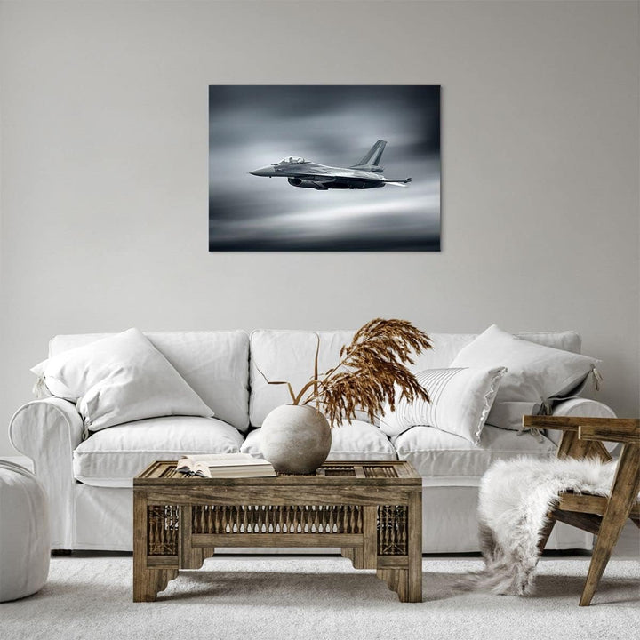 Bilder auf Leinwand Flugzeug Himmel Flug Leinwandbild mit Rahmen 70x50cm Wandbilder Dekoration Wohnz